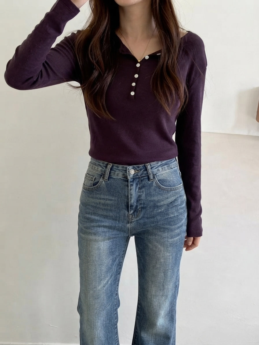 休閒鬆弛感button tee