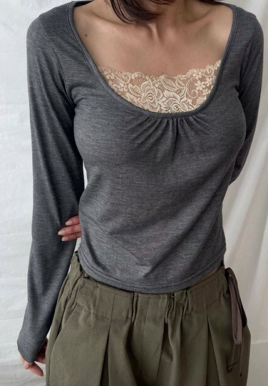 韓國甜酷感蕾絲TEE