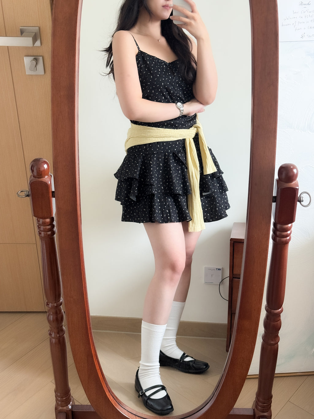 復古碎花背心layer dress