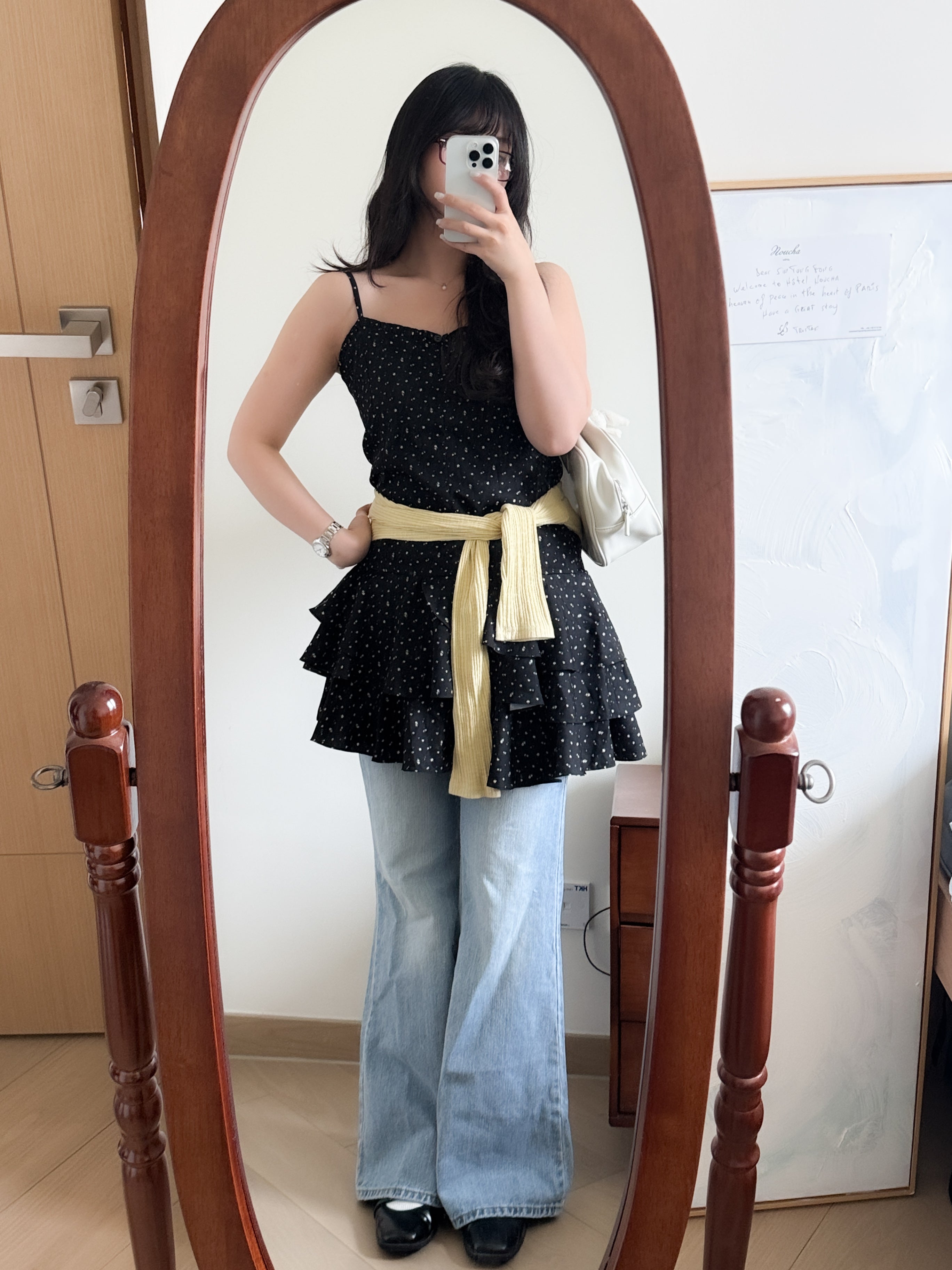 復古碎花背心layer dress