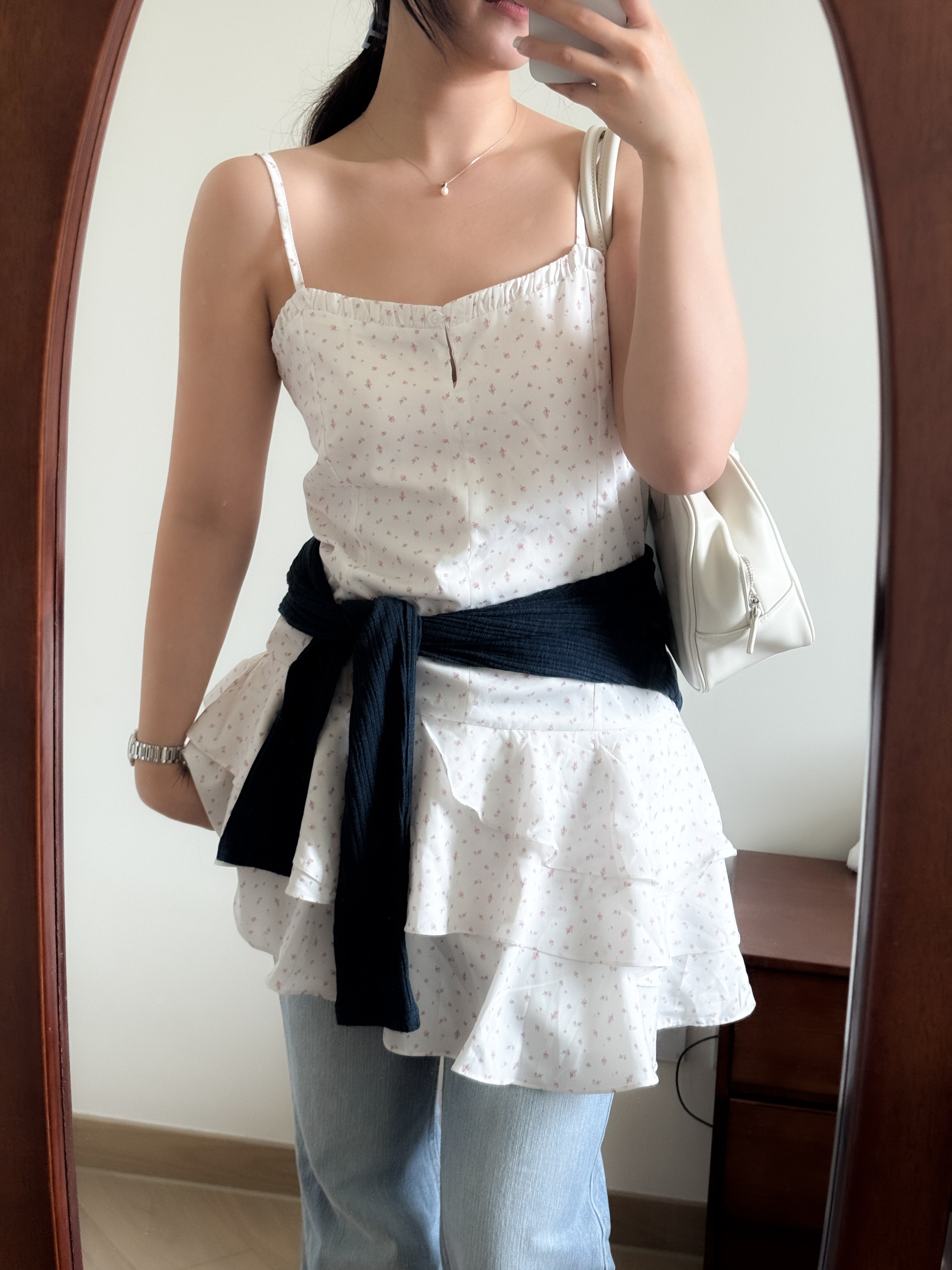 復古碎花背心layer dress