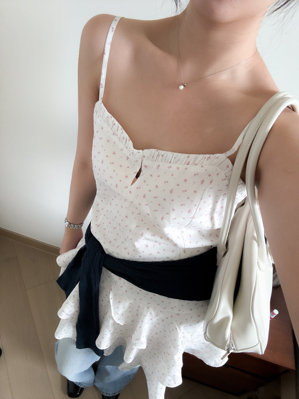 復古碎花背心layer dress