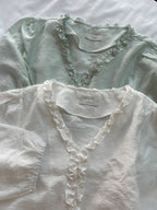 超美薄荷色//法式的女孩的ruffle blouse