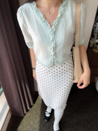 超美薄荷色//法式的女孩的ruffle blouse