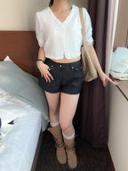 超美薄荷色//法式的女孩的ruffle blouse