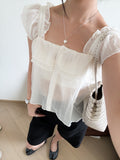 法式度假感超短袖blouse