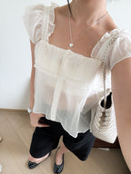 法式度假感超短袖blouse