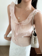 夏日女孩的圓領ribbon vest