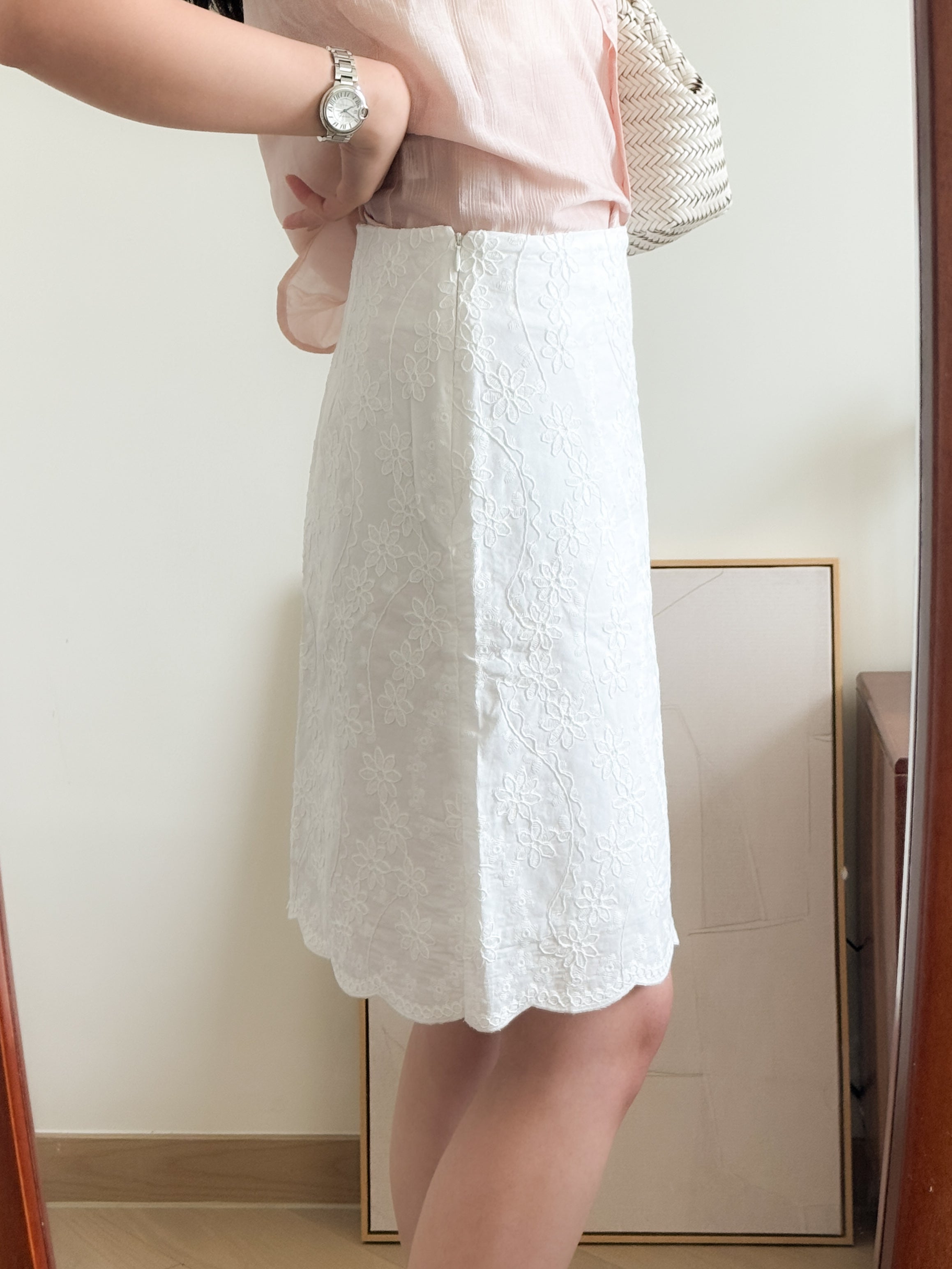 法式女孩的暗花刺繡中裙