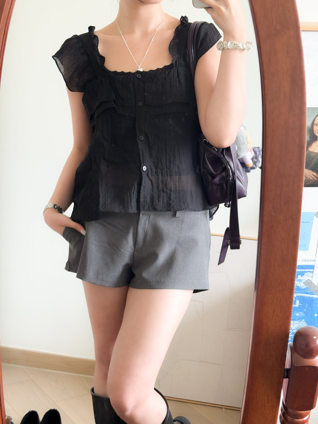 法式度假感超短袖blouse
