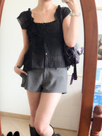 法式度假感超短袖blouse