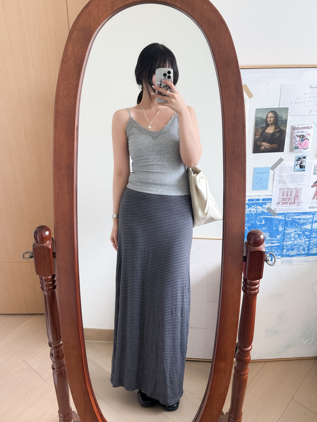 高妹必入//super long striped skirt