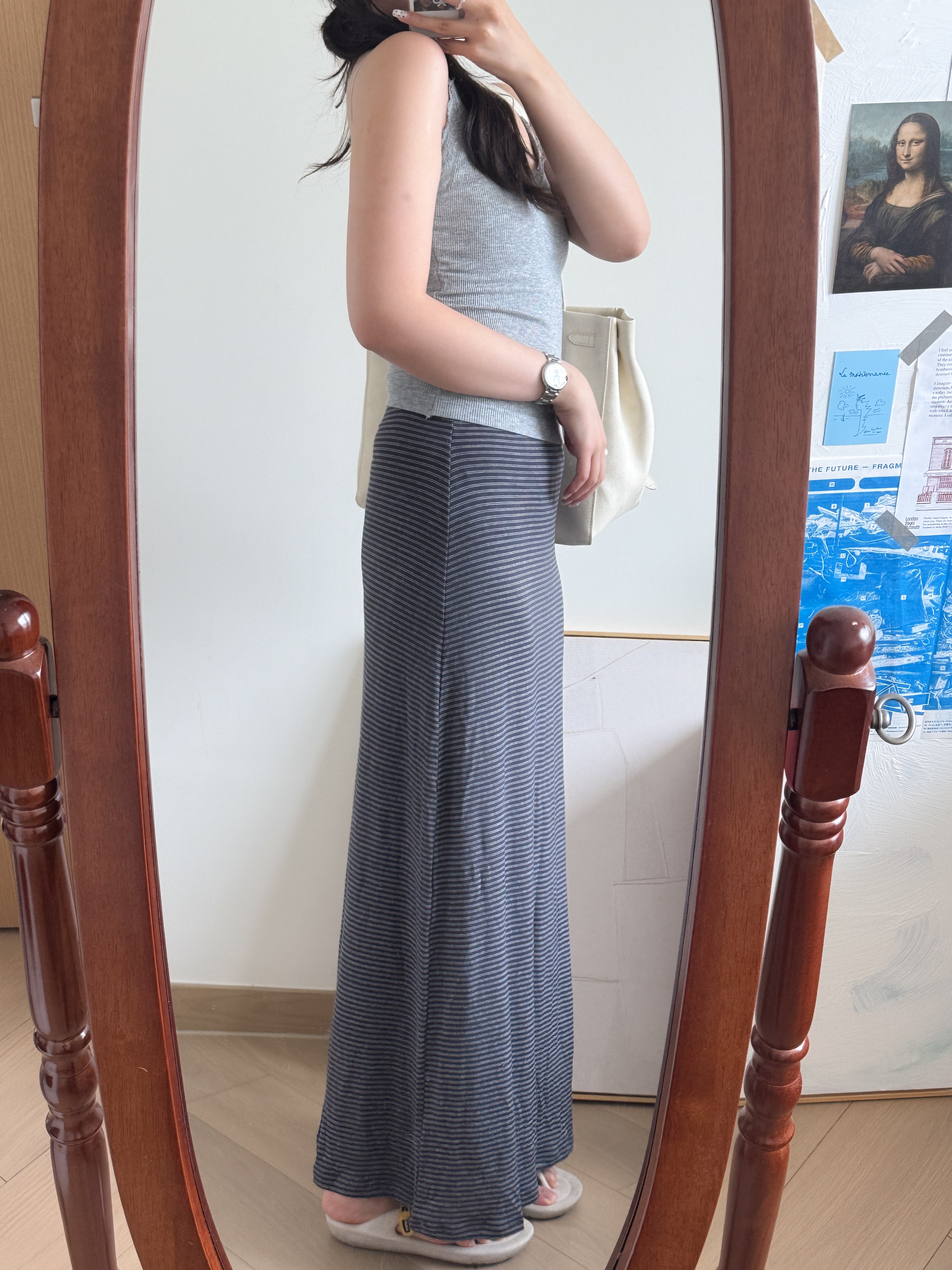 高妹必入//super long striped skirt