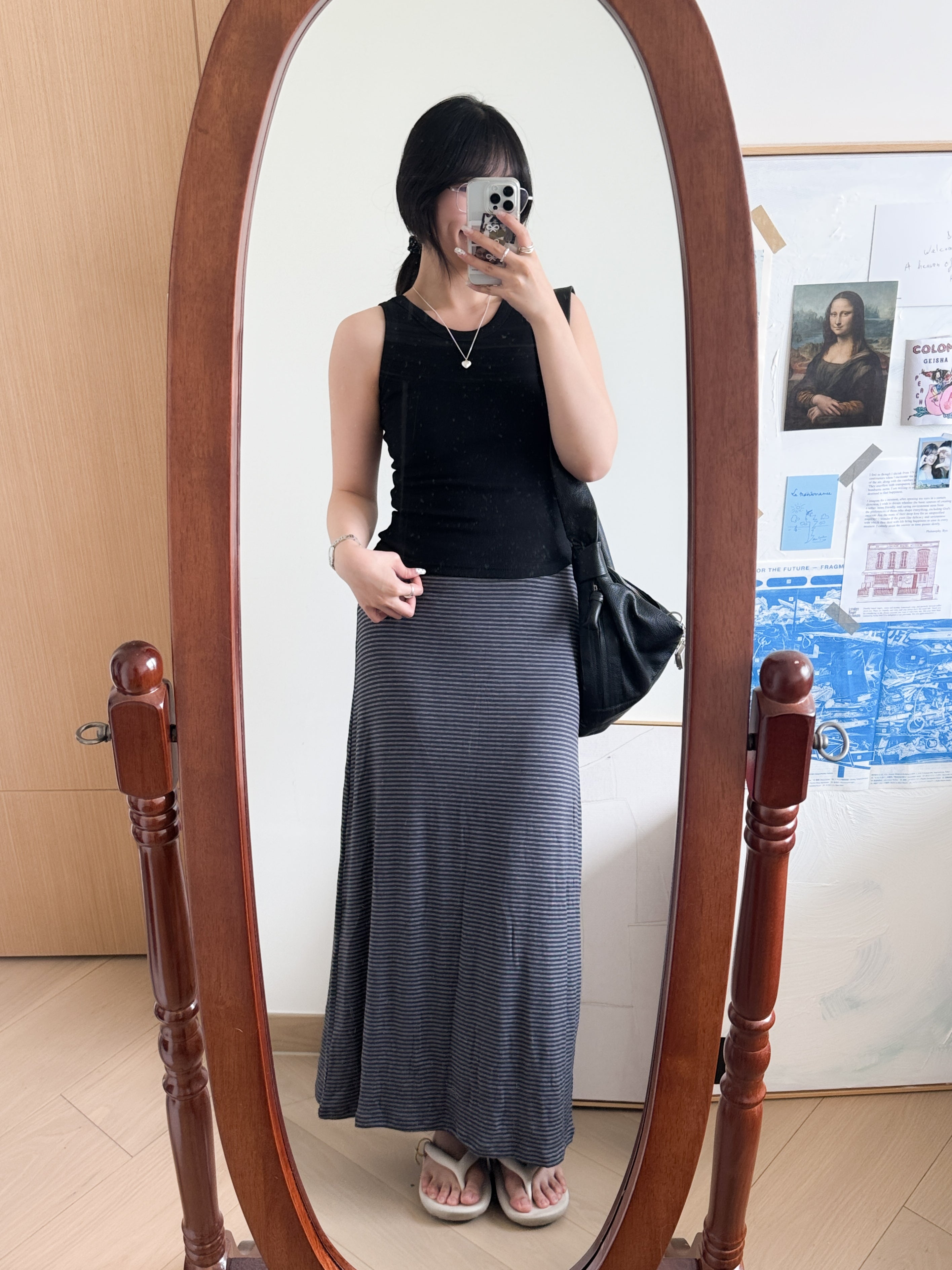 高妹必入//super long striped skirt