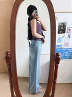 Summer low rise wide denim pants