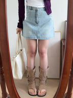 cool girl denim skirt with belt