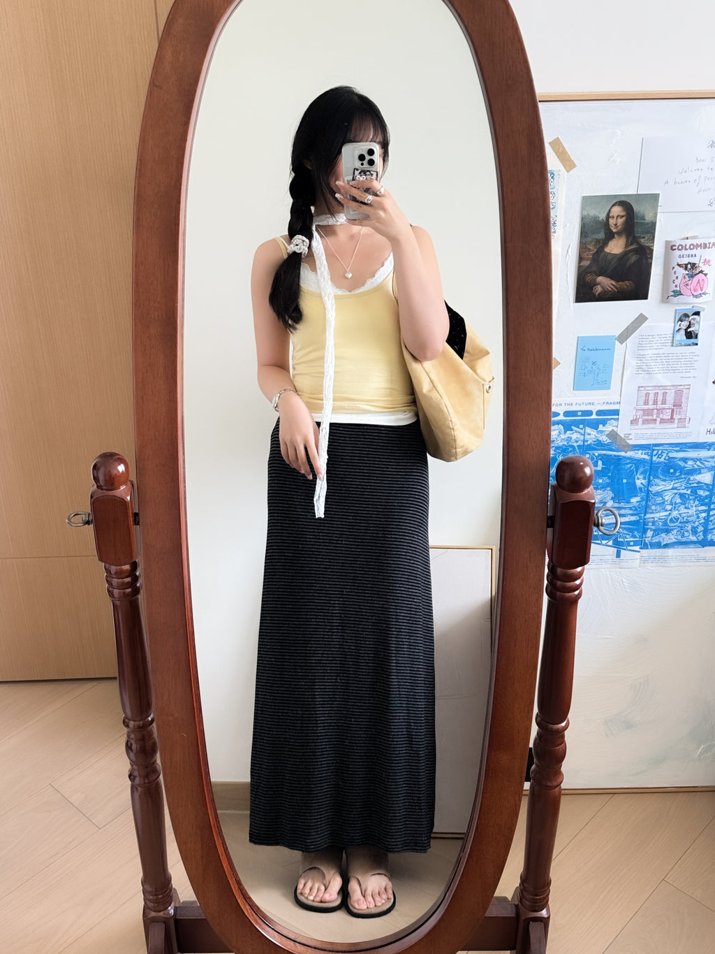 高妹必入//super long striped skirt