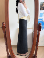 高妹必入//super long striped skirt