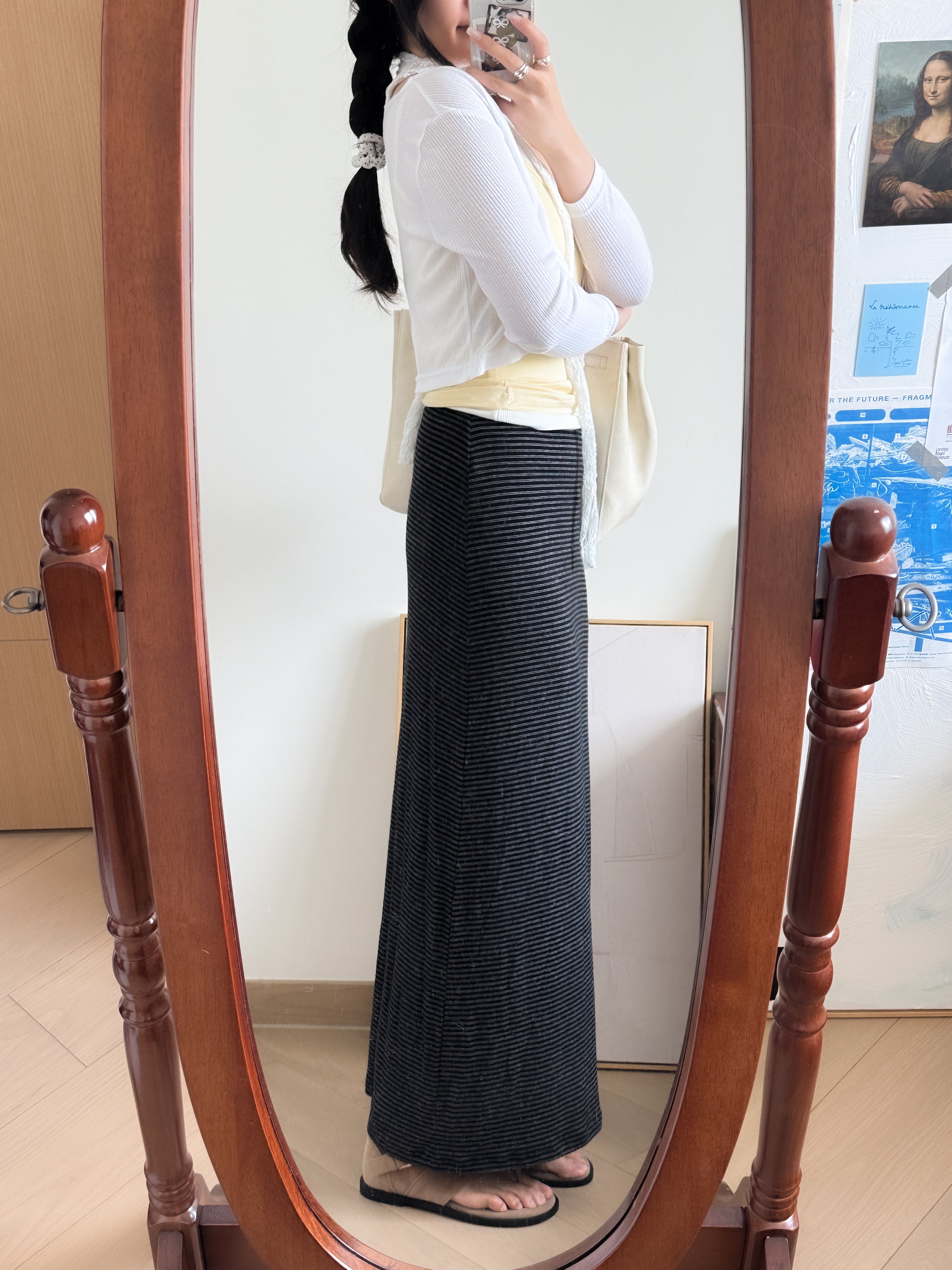 高妹必入//super long striped skirt