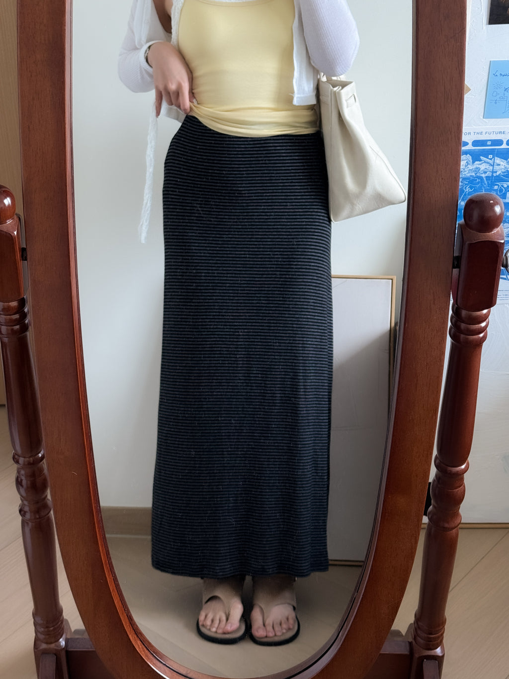 高妹必入//super long striped skirt