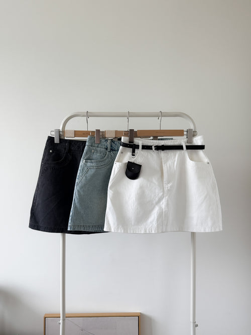 cool girl denim skirt with belt