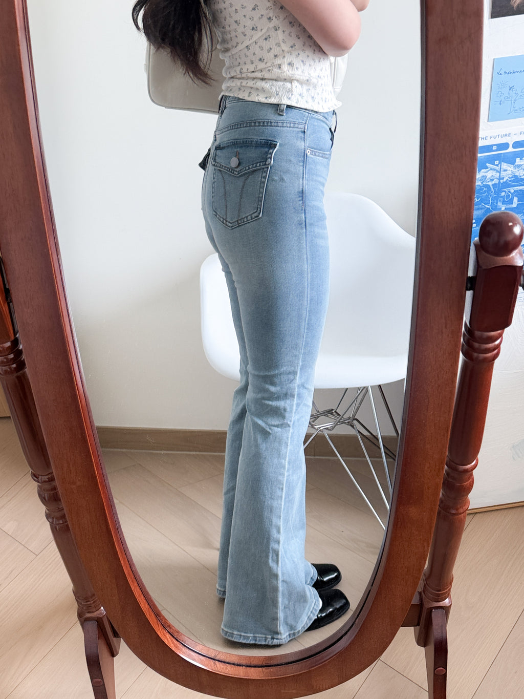 高妹必入//超軟熟高腰牛仔喇叭褲！提臀效果！
