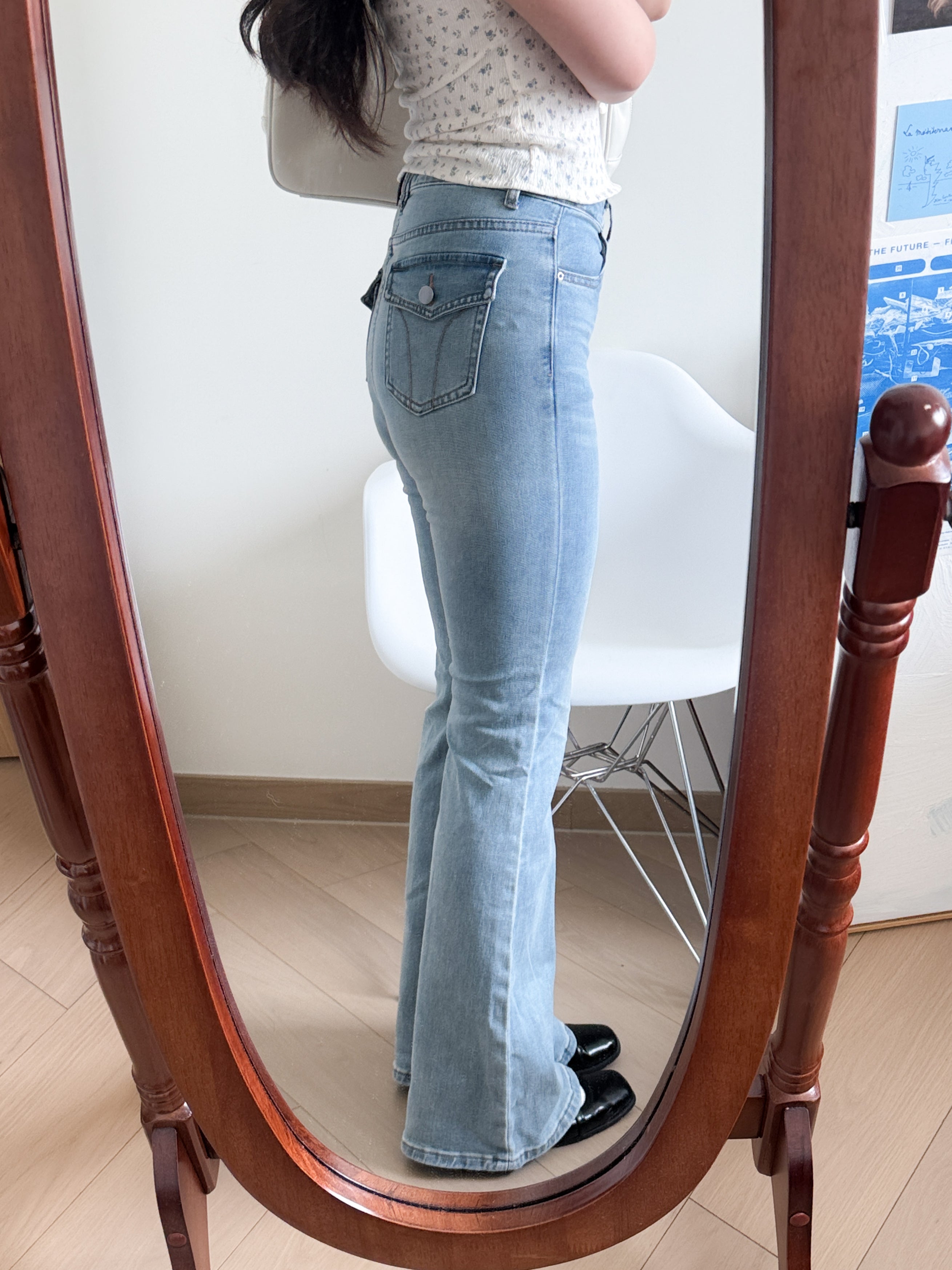 高妹必入//超軟熟高腰牛仔喇叭褲！提臀效果！