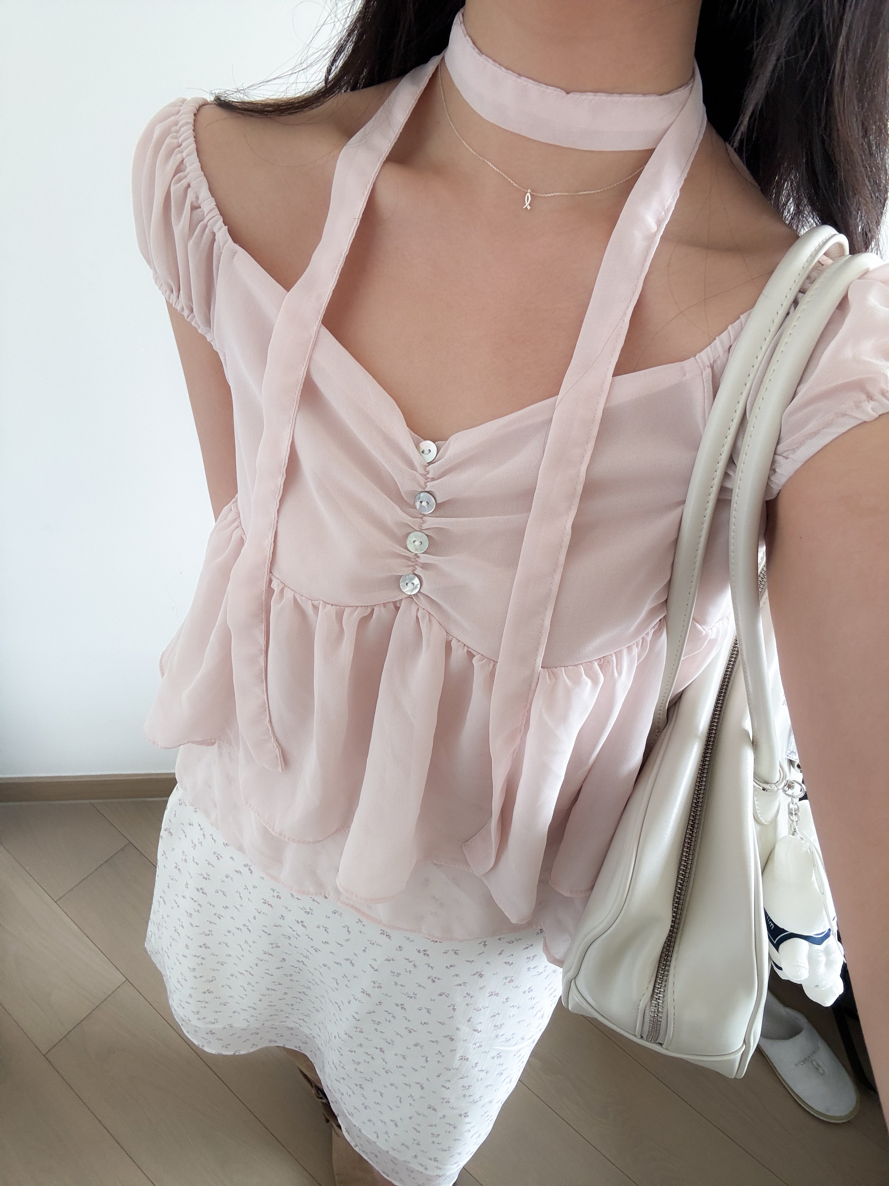 氣質透透scarf set blouse