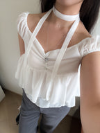 氣質透透scarf set blouse